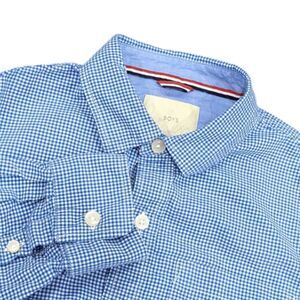 Mini Boden Blue White Checkered Gingham Plaid Button Down Oxford Shirt Boys 9 10